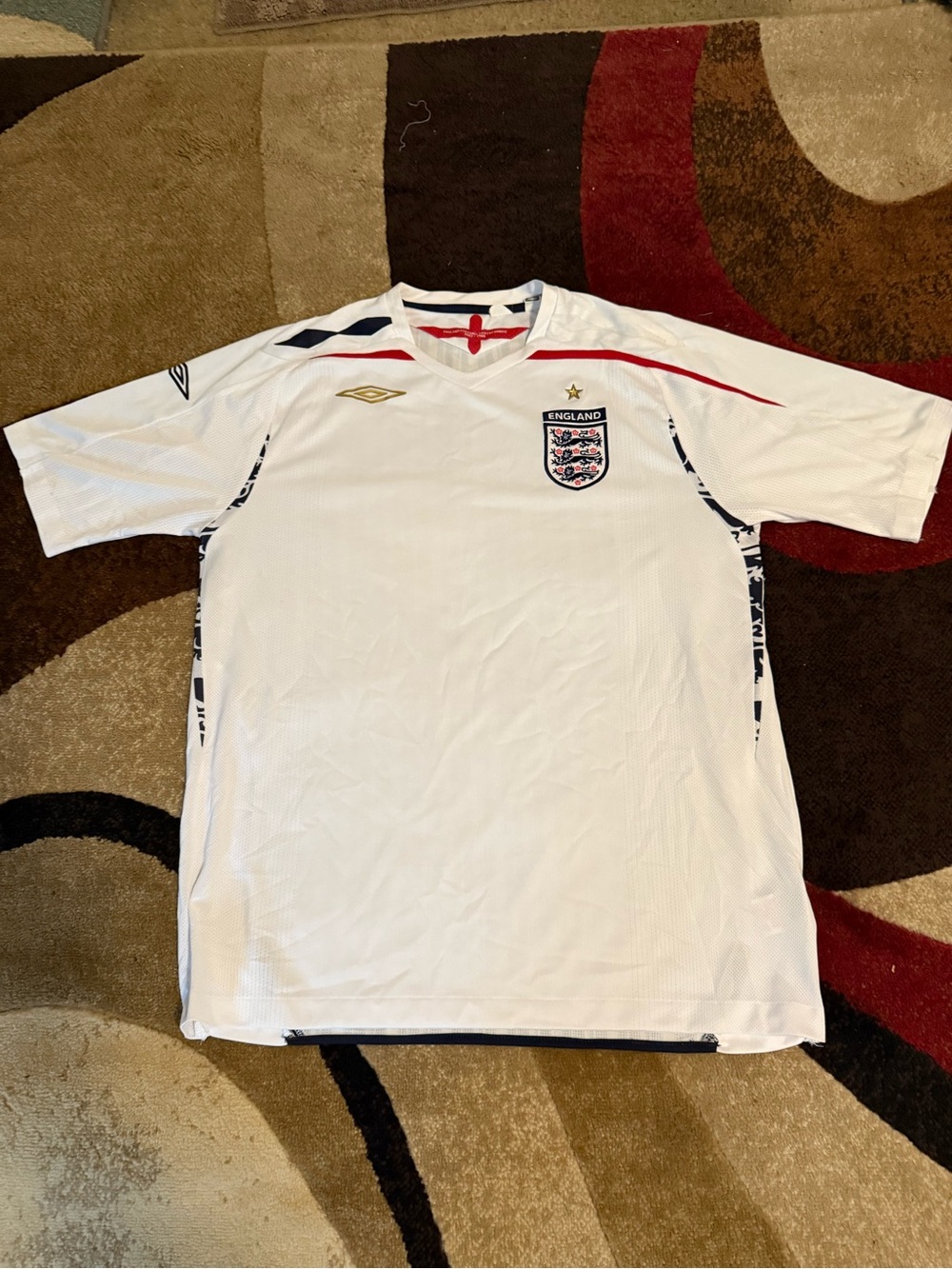 England National Team White Short-Sleeve Soccer Jersey rare size XL